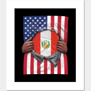 Peru Flag American Flag Ripped - Gift for Peruvian From Peru Posters and Art